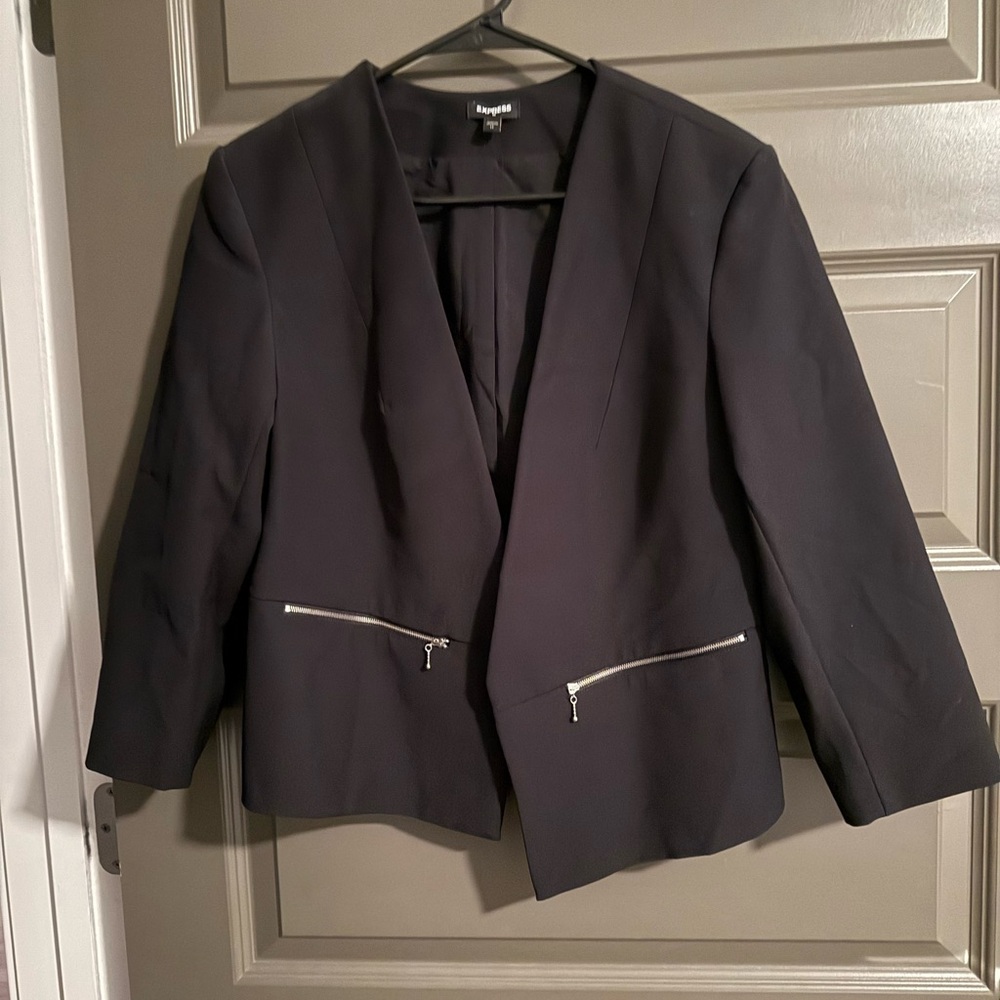 Express Black Open-Front Blazer with Silver Zippers